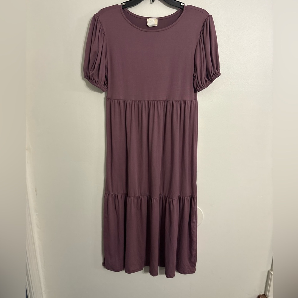 P & Rose Mauve Tiered Midi Dress Size Small